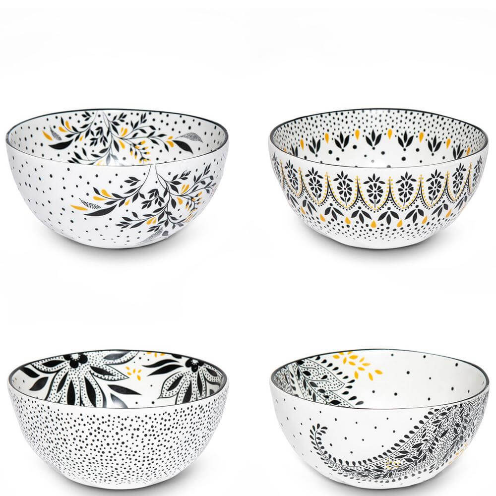 Sara Miller London Artisanne Noir Set of 4 Rice Bowls